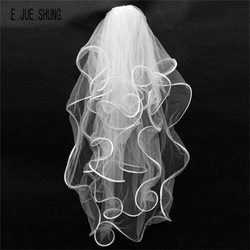 E JUE SHUNG Simple Bridal Veils Multi Layers With Ribbon Edge Tulle Wedding Veil Cheap White Ivory Women Wedding Accessories
