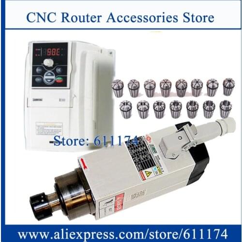 GDZ93*82-2.2 Air cooled spindle motor 2.2Kw ER25 4 ceramic bearing 18000rpm spindle motor & 2.2kw VFD Inverter & ER25 Collect