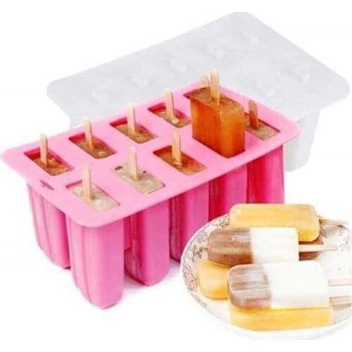 10 Grid Ice Cream Mold Silicone Ice Tray Mold Reusable DIY Homemade Ice Cream Maker Tools Multi-cell Design Kitchen Accessories