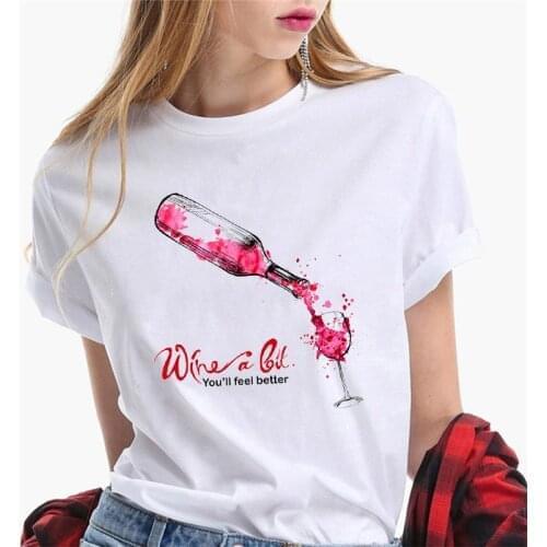Tshirt women 2021 Fashion Streetwear Ladies Tee Tops Wine Glass Graphic harajuku Summer Short sleeve Ladies T shirts Plus Size