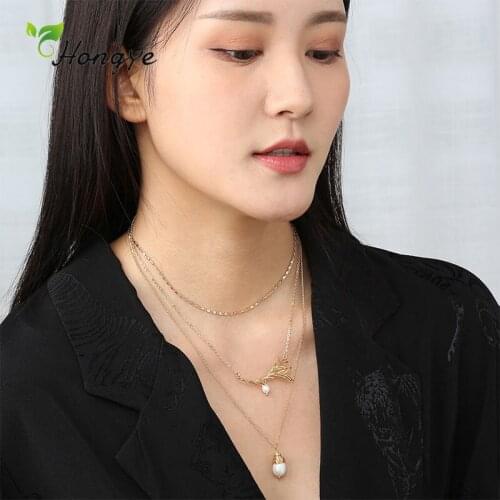Hongye New Fashion Irregular Metal Natural Pearl Pendant Necklace For Women Party Multi-chain Collier Fashion Jewelry 2020