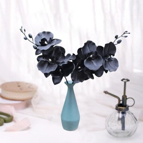 40%HOTArtificial Flower Simulation Floral Fabric Black Phalaenopsis Fake Flower for Home