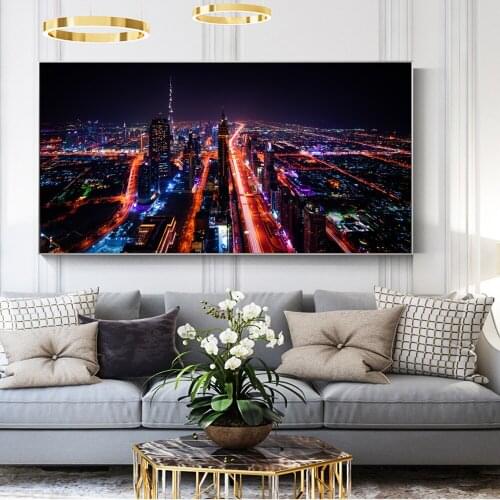 City Night View of Dubai Decorative Pictures For Living Room Modern Wall Posters And Prints Pop Art Canvas Prints Bed Room Decor