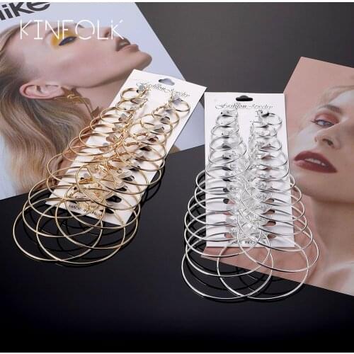 KINFOLK Boho Gold Fashion Hoop Earrings For Women Round Earrings Set Hoops Vintage Ear Rings Jewelry 2020 Gift