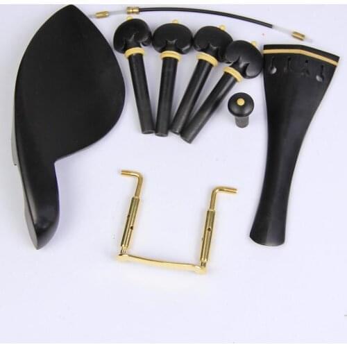 1 Set New Ebony Wood 4/4 Violin Accessories Chin Rest Golden Clamp Tailpiece Tailgut Endpin Pegs