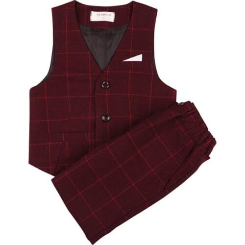 Flower Boys Formal Vest Pants 2PCS Clothing Set Gentleman Boys Wedding Birthday Party Suit Kids Tuxedo Dresses Children Cosutme