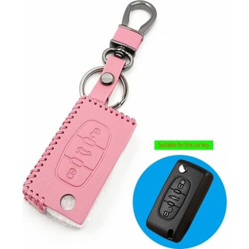 High quality leather key cover 3 button key case for Peugeot 207 307 308 407 408 For Citroen C3 C4 C4L C5 C6 keys protect shell