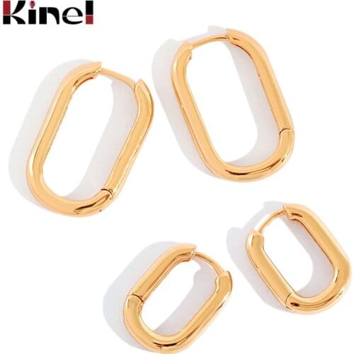 Kinel Minimalist 585 Rose Gold Stud Earrings Vintage Geometric Ellipse Handmade Earrings Party Accessories Jewelry Gift