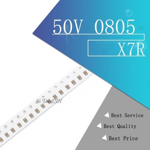 100pcs 100nF X7R Error 10% 50V 0805 0.1UF 104 SMD Thick Film Chip Multilayer Ceramic Capacitor