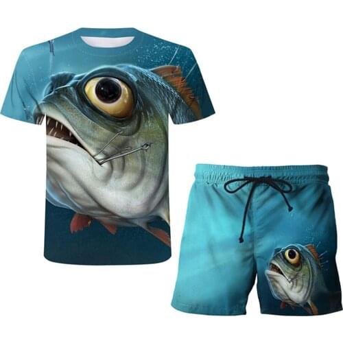 2021 Summer New 3d Printing Mens Short Sleeve + Shorts Personalized Sports Suit Fishing O-neck Mens T-shirt Large Sports Suit