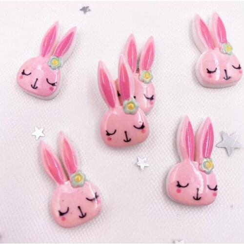 New 20PCS Colorful Resin Kawaii Pink Rabbit Flatback Cabochon Scrapbook House Decoration DIY Accessory Decor Figurine OF700
