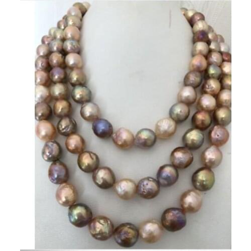Huge 11-13 mm baroque multicolor pearl necklace 50inch