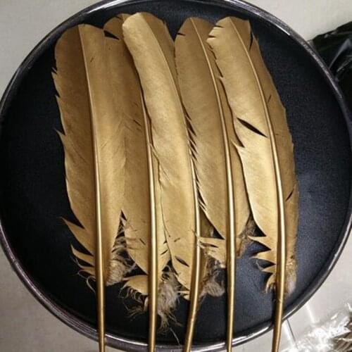 Wholesale! Hot 10pcs beautiful 10-12inches/25-30cm Golden Natural Turkey feathers for stage celebration decorative feathers