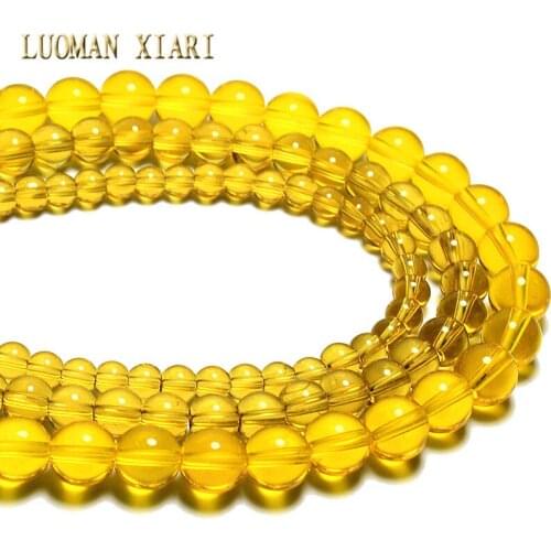 Wholesale AAA+ Clear Glass Yellow Crystal Round Loose Beads For Jewelry Making DIY Bracelet Necklace 6/8/10 mm Strand 15