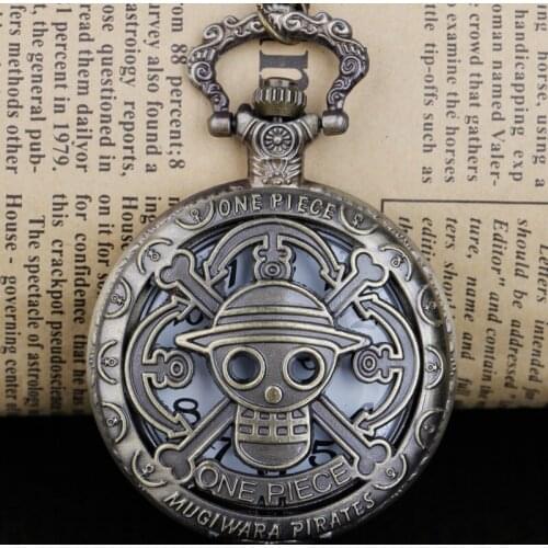 Hollow Japan Anime One Piece Theme Pattern Quartz Pocket Watch Pendent Necklace Chain Fob Watch Clock Gift Drop Ship