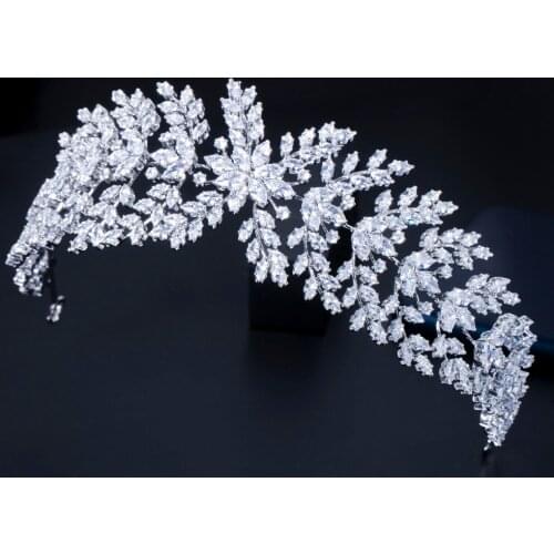 ThreeGraces Shiny Cubic Zirconia Soft Hairband Headband Tiara Leaf Shape Bridal Wedding Crown Hair Accessories for Brides HA032