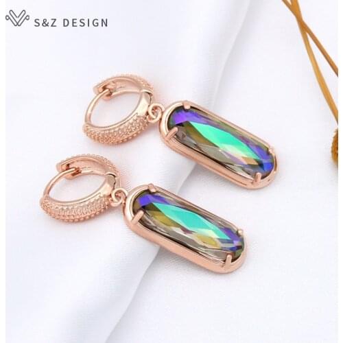 S&Z DESIGN New Luxury Elegant Oval Egg Shape Crystal Dangle Earrings For Women Wedding Party Jewelry Gift 585 Rose Gold Eardrop