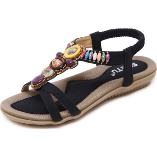 Summer Women Gladiator Sandals Fashion Bohemia String Bead Dseign Ladies Slippers Female Breathable Thick-Soled Toe Sandals New