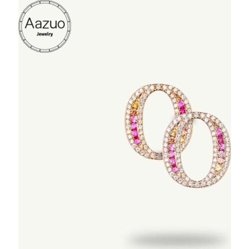 Aazuo 18K Jewelry Rose Gold Natural Coloured Gemstone Real Diamond Initial Lucky 26 Letters Stud Earring gifted for Women Trendy