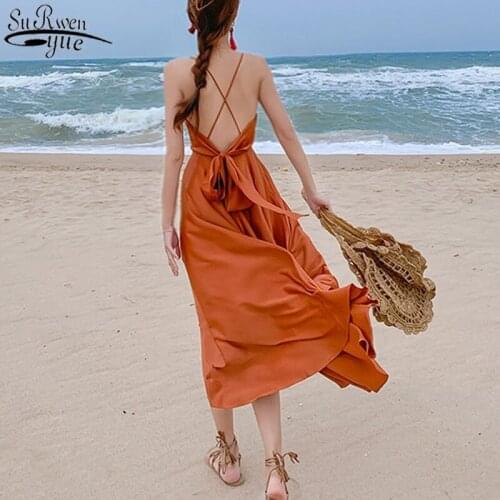2021 Spaghetti Strap Boho Chiffon Dress Female Beach Holiday Summer Dress Women V Neck Bandage Sexy Ladies Dresses Vestido 13236