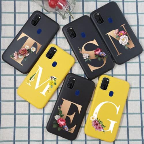 Silicone Case For Samsung M30S Case Phone Cover For Samsung Galaxy M21 M30S M 21 30S Case TPU Matte Black Yellow Alphabet Letter