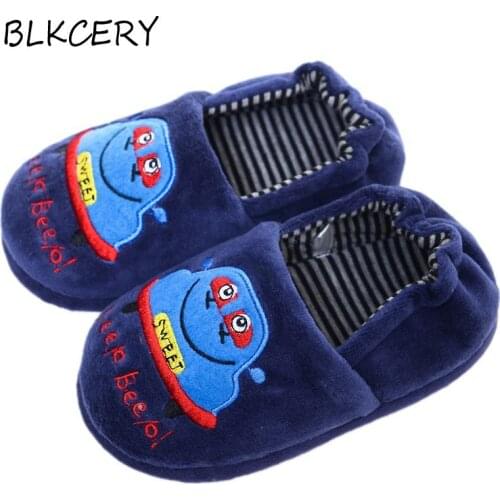 Toddler Boys Slippers Cartoon Bear Plush Warm Shoe Little Kids Loafers Winter House Shoes Girls Soft Rubber Sole Home Footwear