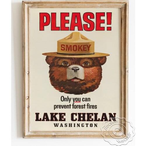 Only You Can Prevent Forest Fires Public Poster, Smokey Bear Vintage Cartoon Portrait Canvas Painting, Educational Wall Picture