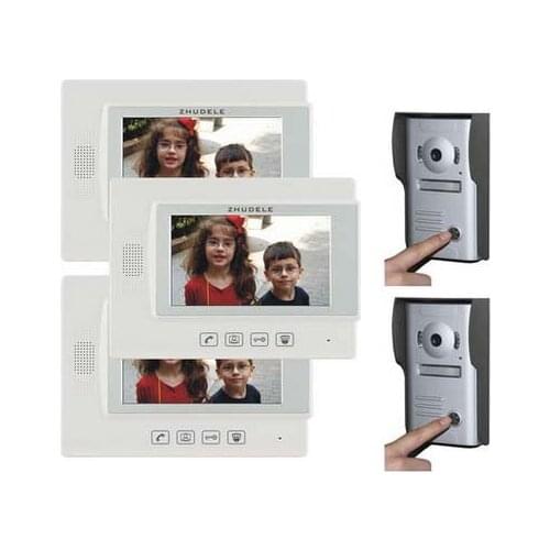 ZHUDELE Home Security Intercom Doorbell 7" Video Door Phone+ 700TVL IR Camera Support IP Camera For 2 Doors 3 Rooms in stock 2V3