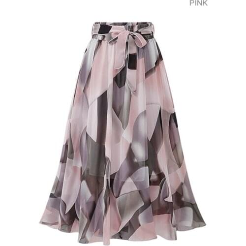 Streetwear Women Summer Skirt Elastic High Waist Jupe Femme 5XL Plus Size Falda Midi Pink Black Saia Bow Print Floral Skirt 850F