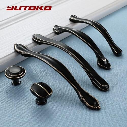YUTOKO American Style Black Cabinet Handles Solid Aluminum Alloy Kitchen Cupboard Pulls Drawer Knobs Furniture Handle Hardware
