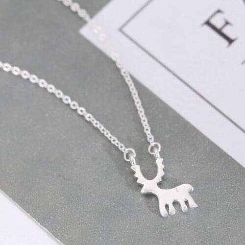 Cute Elk Korea Fresh Creative 925 Sterling Silver Clavicle Chain Temperament Trendy Female Necklace SNE199