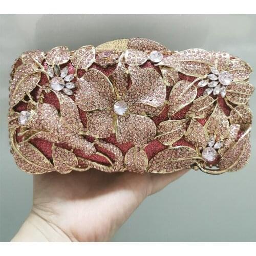 Silver Metal Pink Diamond Flower Wedding Bag For Women Chain Messenger Handbag New Fashion Lady Crystal Mini Dinner Clutches