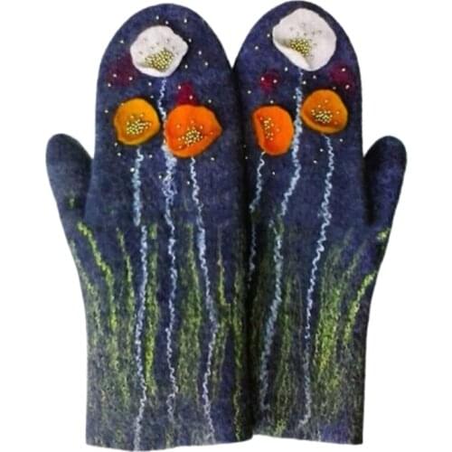 Women Faux Cashmere Gloves Floral Wolf Cat Animal 3D Print Thermal Warm Mittens A0NF