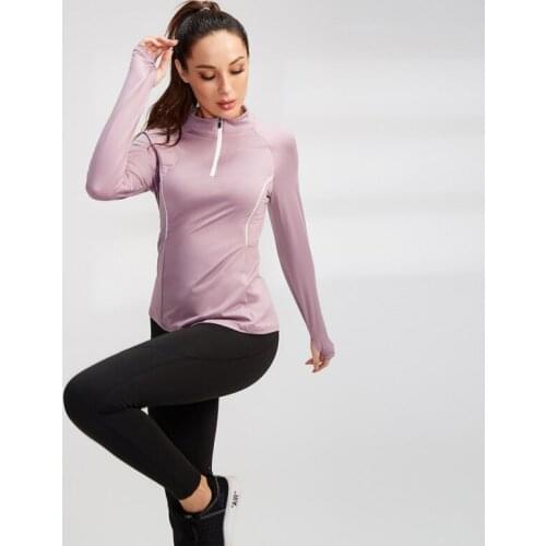 Women Zipper Sports Running T-Shirts Autumn Long Sleeve Training Gym Quick Dry Fitness Top