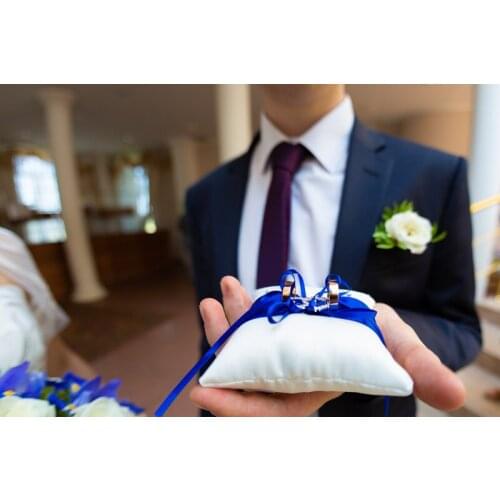 10X10cm Wedding Ring Pillow Double Heart Satin Bridal Ring Pillows Diamond Bowknot Rhinestones Europea Wedding Gifts Decoration