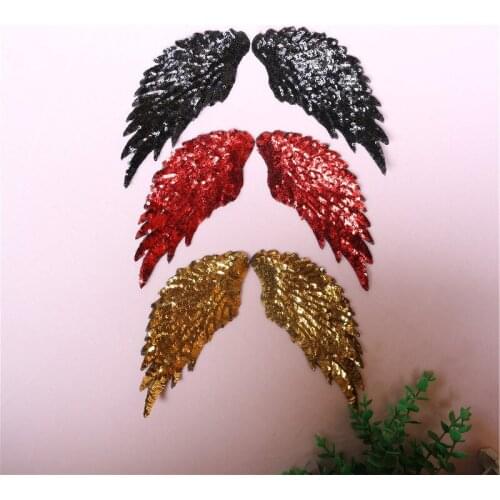 2Pairs/lot Embroidered Sequins Black/Red/Golden Wing Patches Iron on Applique Trim For Lady Garment Dress Craft Decoration A1440