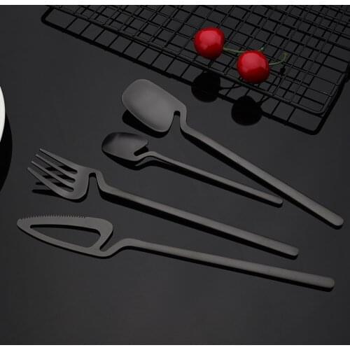 4Pcs Black Matte Cutlery Set 18/10 Stainless Steel Dinnerware Set Knife Fork Spoon Dinner Set Kitchen Flatware Tableware Set