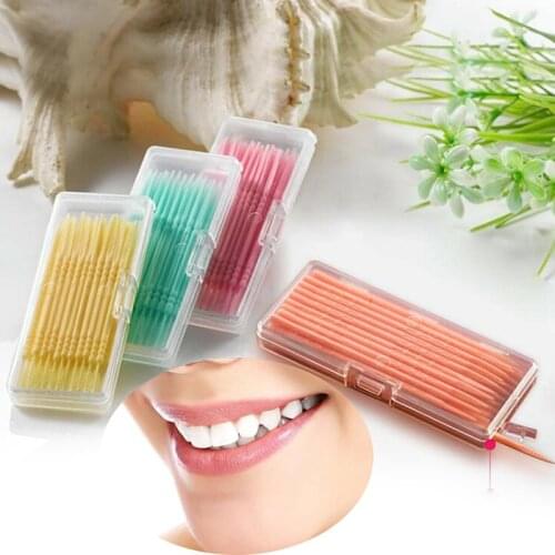 40Pcs/ box Portable Double-headed Plastic Toothpick Oral Dental Picks Eco-Friendly Tooth Pick 6 Colors
