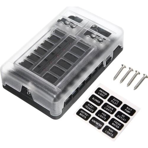 DC 32V 100A 12 Way Fuse Box Truck Motorhome Boat Block Double Busbars 12-way Fuse Box with Screws&Labels