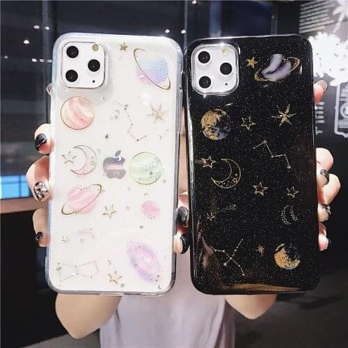 Glitter Space MoonTPU Case For iPhone 11 Planet Star Phone Cover for iPhone XS XR iPhone 7 X 12 Pro Max 8 Plus 6s 6 Capa