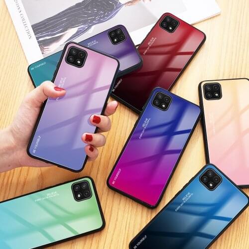 For Samsung Galaxy A22 5G, Phone Case Luxury Shockproof Gradually Hybrid Glass Shell Back Soft Bumper Cover