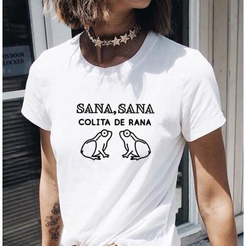 Sana Sana Colita De Rana T Shirt Women Short Sleeve Tshirts Cotton Women O-neck Loose Tee Shirt Femme Black Camisetas Mujer Top