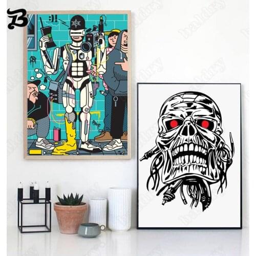 Canvas Painting Wall Art Abstract Graffiti Oil Painting Fashion Cartoon Skull Canvas Posters Prints for Living Room Home Decor