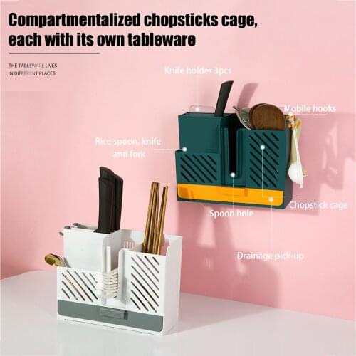 Chopsticks Cage Rack Kitchen Wall Hanging Plastic Spoon Spoon Chopstick Holder Household Drain Tableware Storage Box