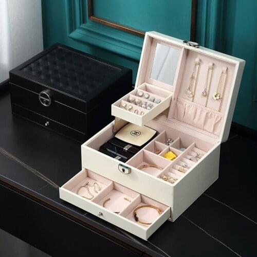 VoltaBox 2021 New Version Large Capacity Jewelry Box Three Layer Drawer Cosmetic Box Ear Stud Earring Storage Box Necklace Box