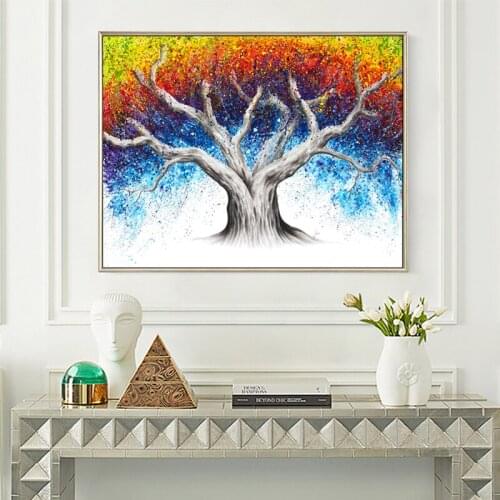 Colorful Tree Graffiti Art Oil Painting on Canvas Abstract Modern Posters and Prints Wall Art Picture for Living Room Home Decor