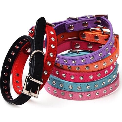 Colorful 1pcs Row Rhinestone Dog Collar Diamante Pet Collars Pu Leather Adjustable Cats Collars