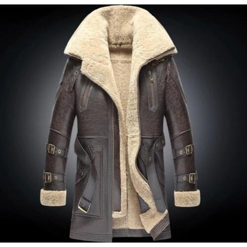 Men Winter Thicker Fur one Leather Coat Mens Double Collar Long Sheepskin Leather Jacket High-end Genuine Leather Outwear coats