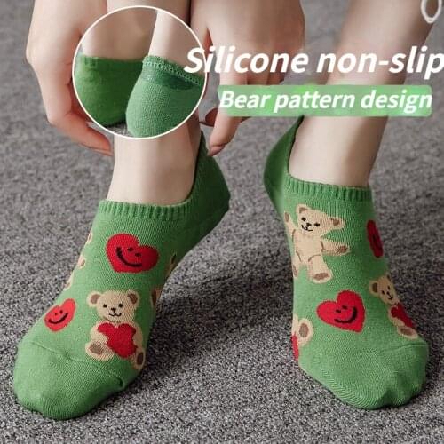 3 Pairs Of Cotton Womens Socks 2021 Spring And Summer New Anti-off Silicone Cartoon Socks Cute Bear Pattern Invisible Boatsocks