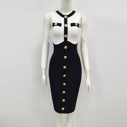 2021 New Fashion Women Black White Patchwork Mini Bodycon Bandage Party Dress